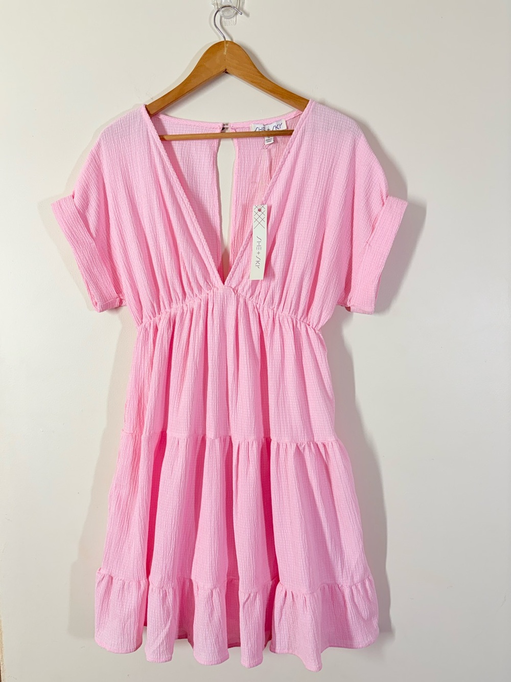 She + Sky Pink Gauze Babydoll Mini Dress NWT Cottagecore Coquette